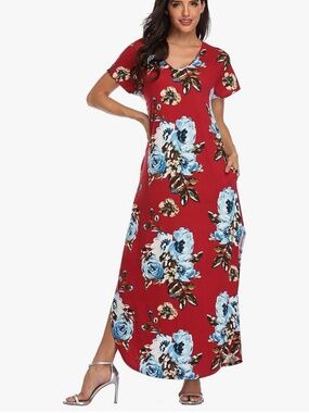 Floral maxi dress short sleeve spring summer dress